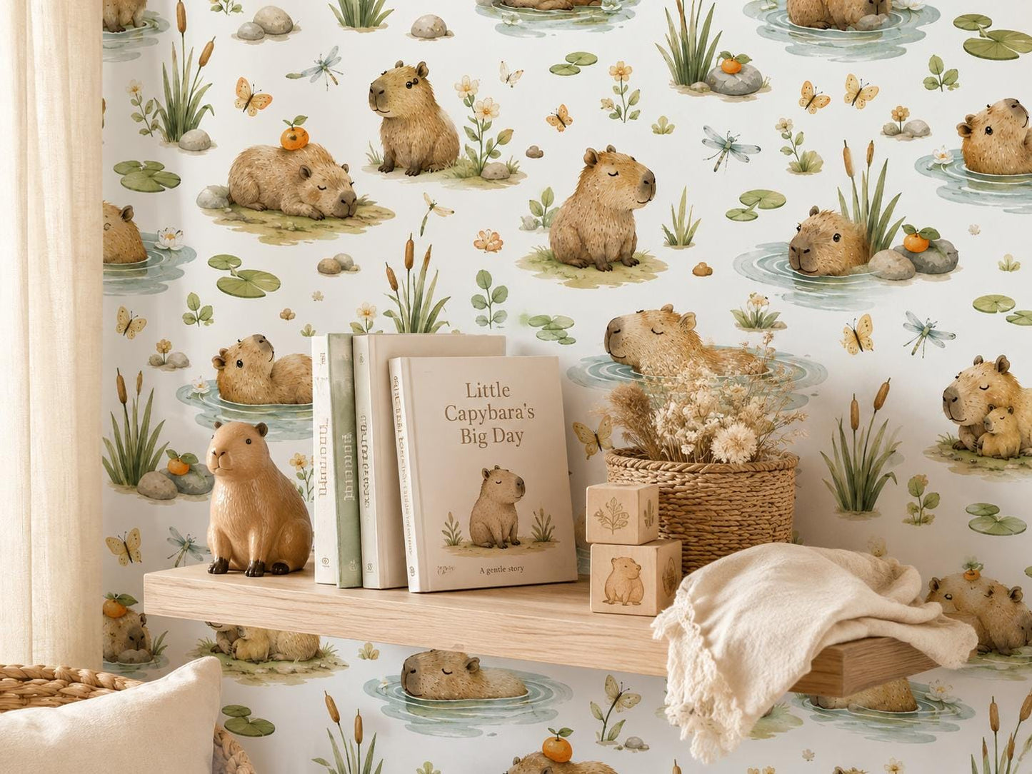 Capybara Nursery Wallpaper: Custom Peel and Stick Animal Mural