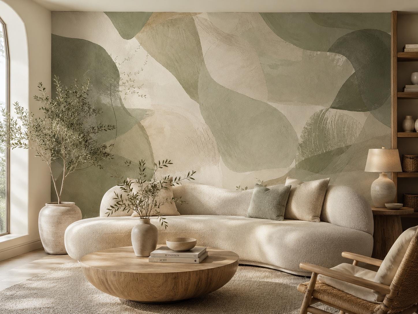 Sage Abstract Wallpaper: Soft Green Organic Wall Mural