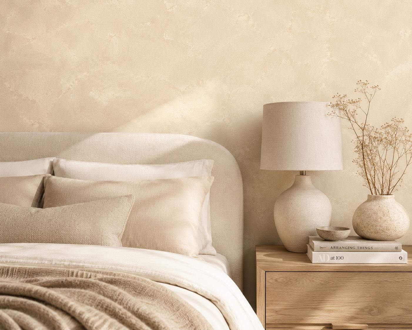 Champagne Stucco Wallpaper: Warm Cream Textured Wall Mural