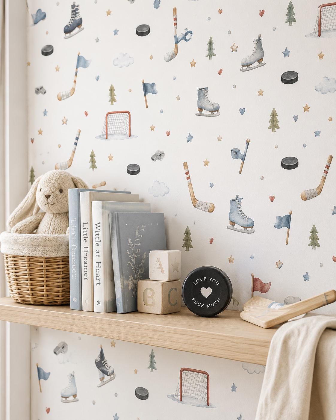 Hockey Stick Wallpaper: Winter Sports Nursery Wall Mural