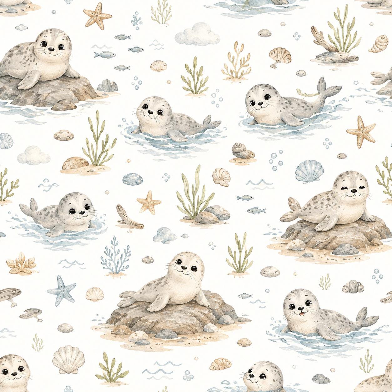 Seal Wallpaper: Coastal Animal Nursery Mural
