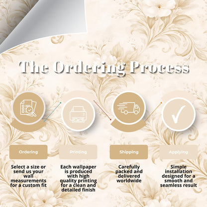 Beige Floral Wallpaper, Vintage Neutral Peel and Stick Wall Mural