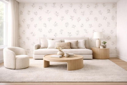 Floral Line Wallpaper: Minimal Botanical Wall Mural