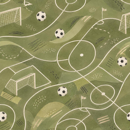 Kids Soccer Wallpaper: Green Field Wall Mural for Boys Room