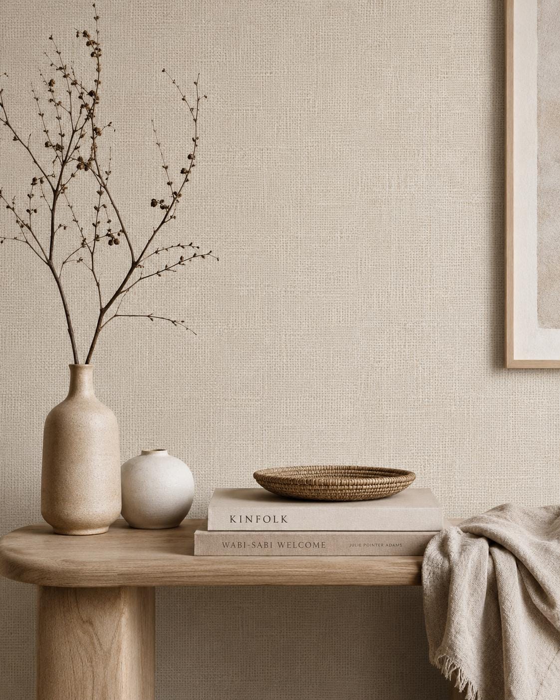 Oatmeal Linen Texture Wallpaper: Warm Woven Wall Mural
