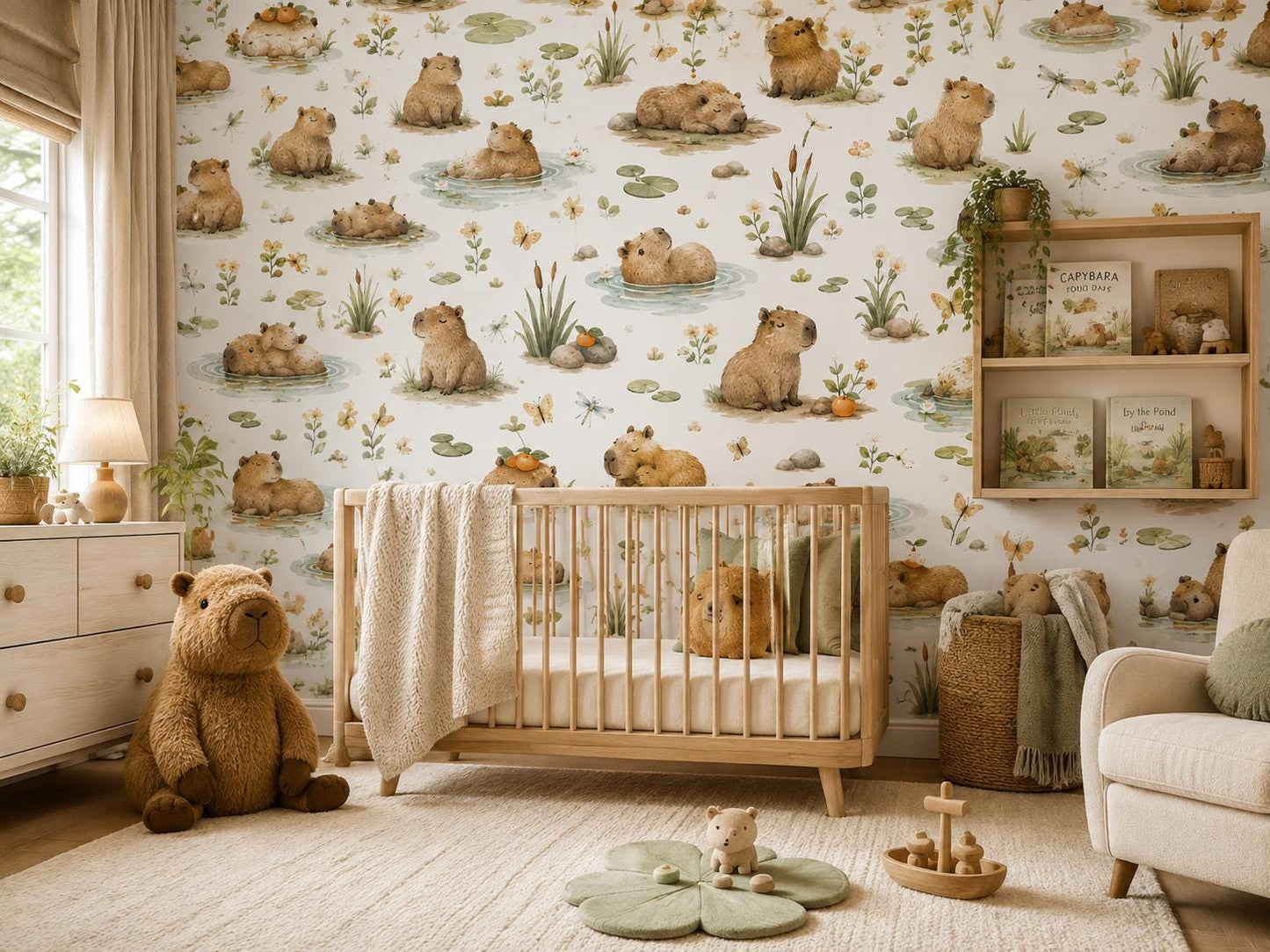 Capybara Nursery Wallpaper: Custom Peel and Stick Animal Mural