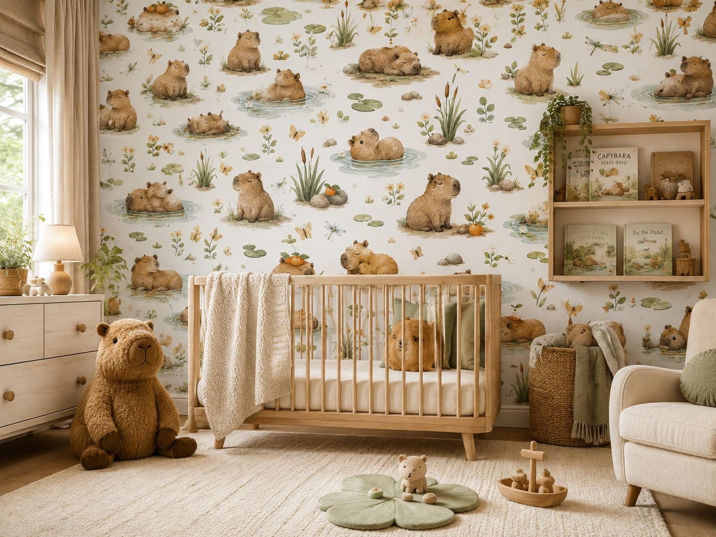 Capybara Nursery Wallpaper: Custom Peel and Stick Animal Mural