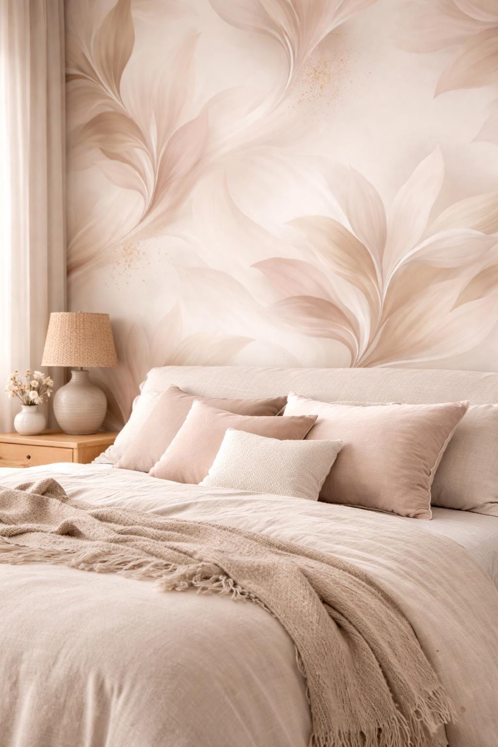 Soft Beige Floral Wallpaper: Elegant Peel and Stick Mural
