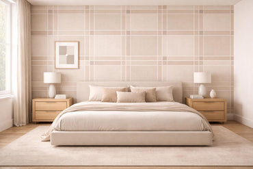 Beige Grid Wallpaper: Modern Minimal Line Pattern Wall Mural