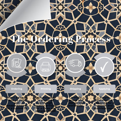 Blue Moroccan Tile Wallpaper: Vintage Geometric Wall Mural