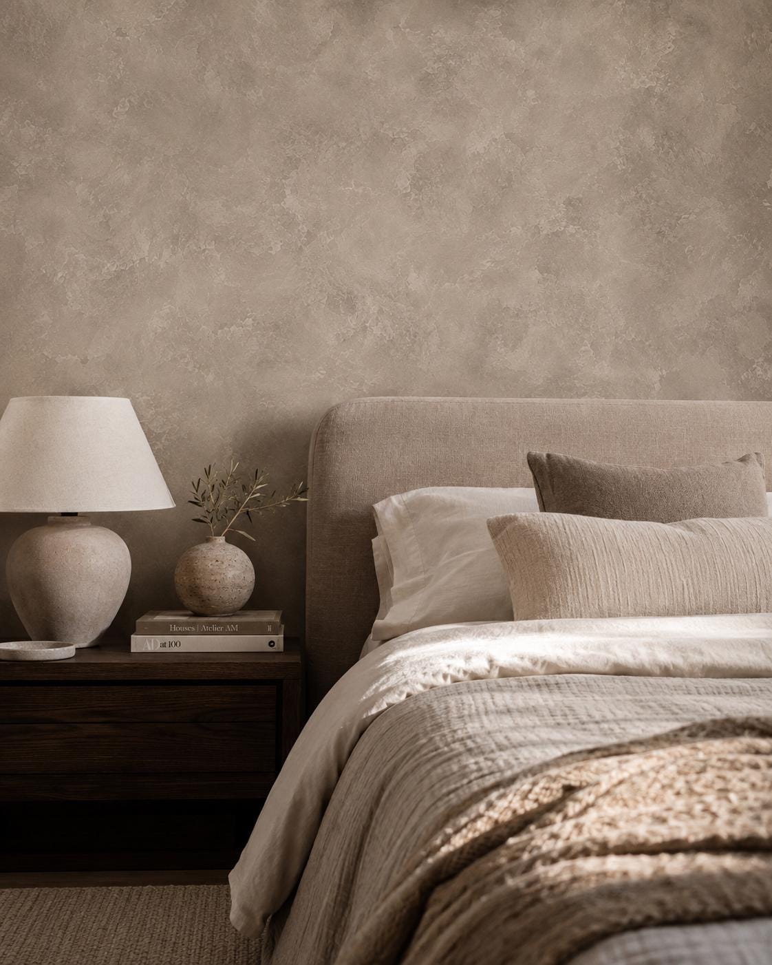 Warm Mink Plaster Wallpaper: Soft Taupe Textured Wall Mural