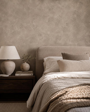 Warm Mink Plaster Wallpaper: Soft Taupe Textured Wall Mural