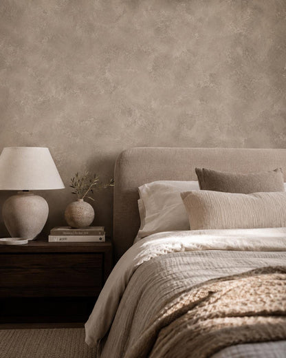 Warm Mink Plaster Wallpaper: Soft Taupe Textured Wall Mural