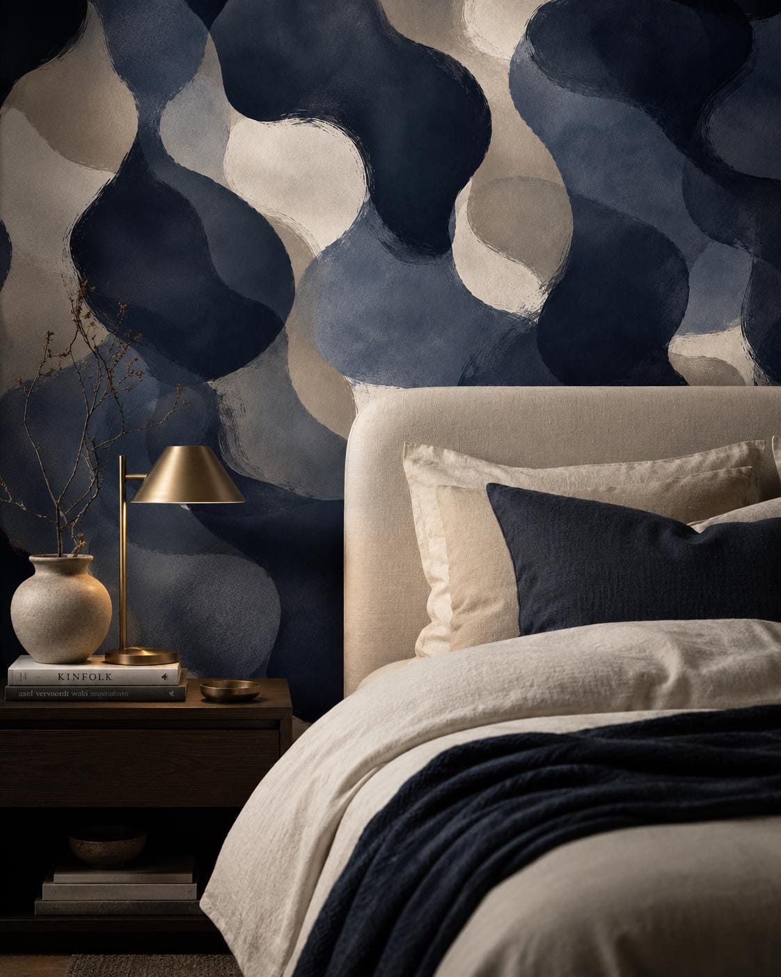 Midnight Navy Abstract Wallpaper: Dark Blue Wall Mural