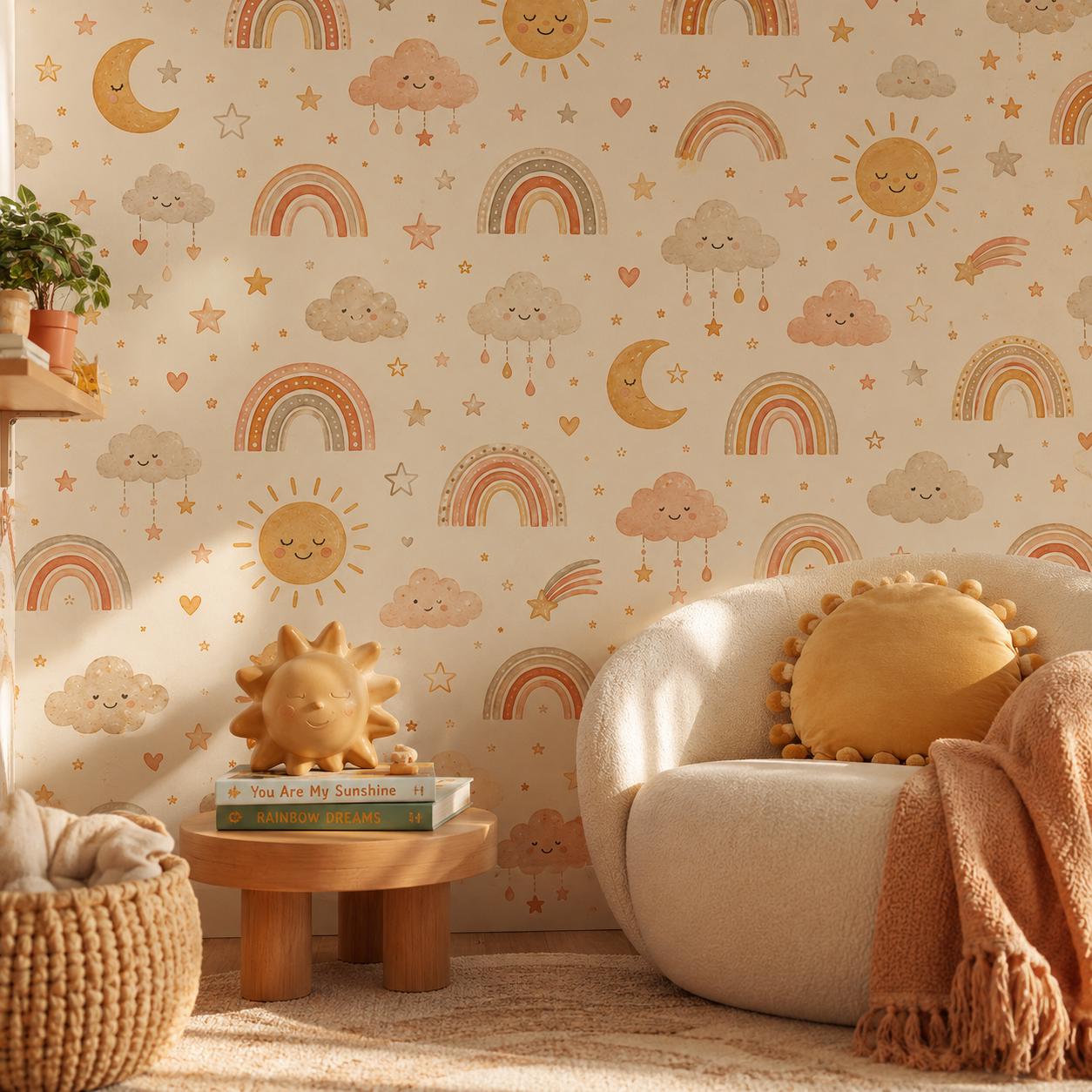 Retro Rainbow Wallpaper: Playful Kids Room Wall Mural