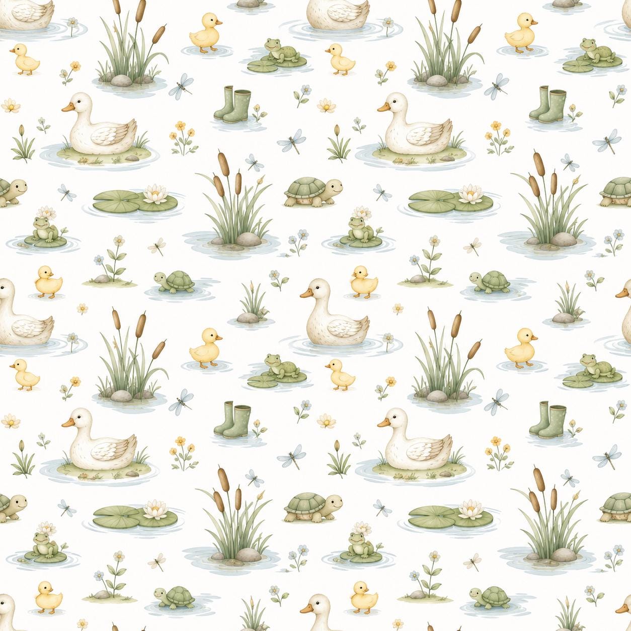 Duck Pond Wallpaper: Baby Ducks Nursery Mural