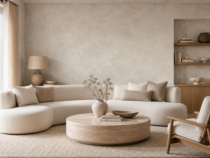 Light Greige Limewash Wallpaper: Neutral Plaster Wall Mural