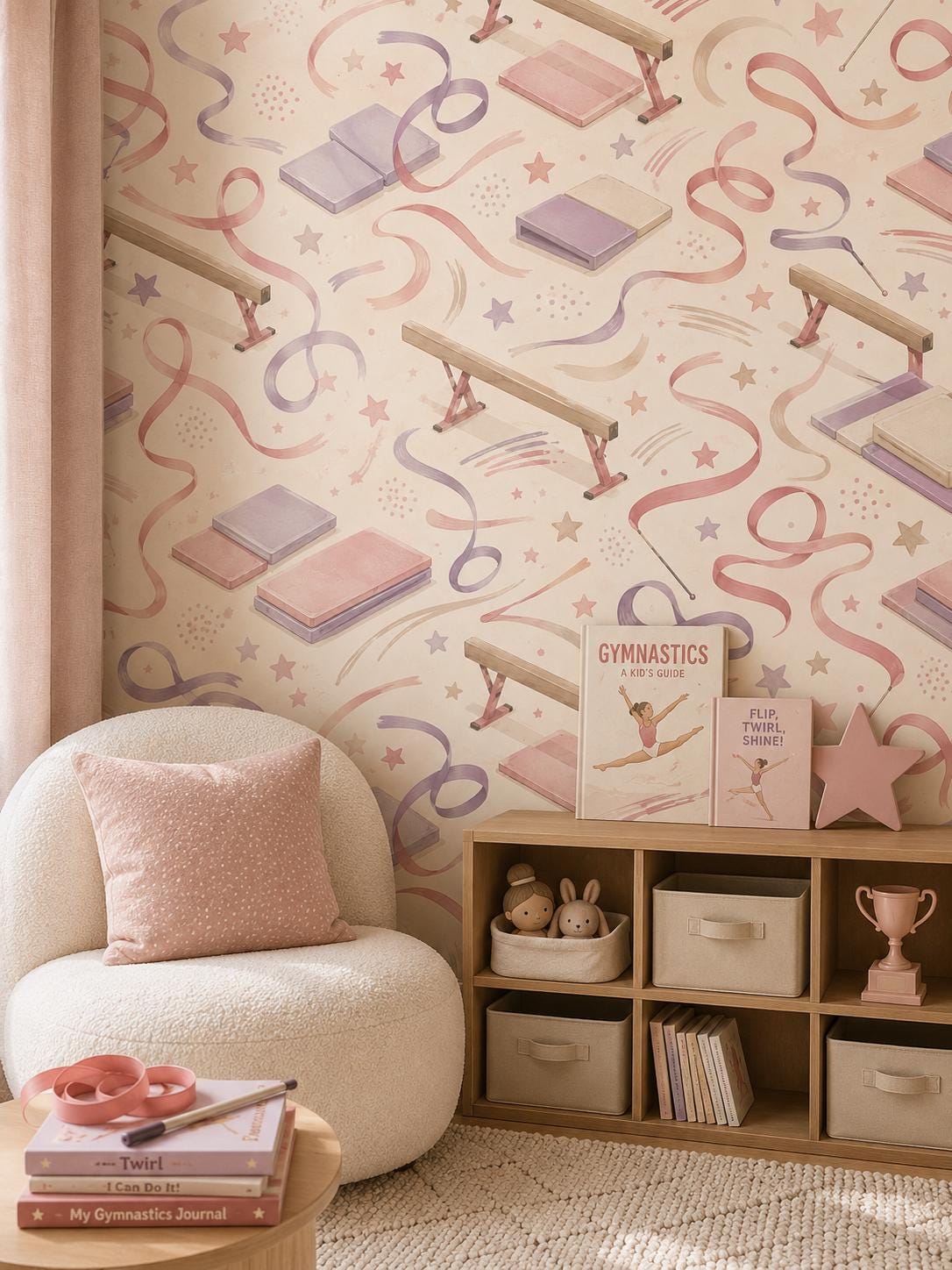 Kids Gymnastics Wallpaper: Soft Sports Wall Mural for Girls Room