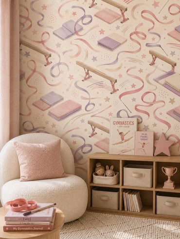 Kids Gymnastics Wallpaper: Soft Sports Wall Mural for Girls Room