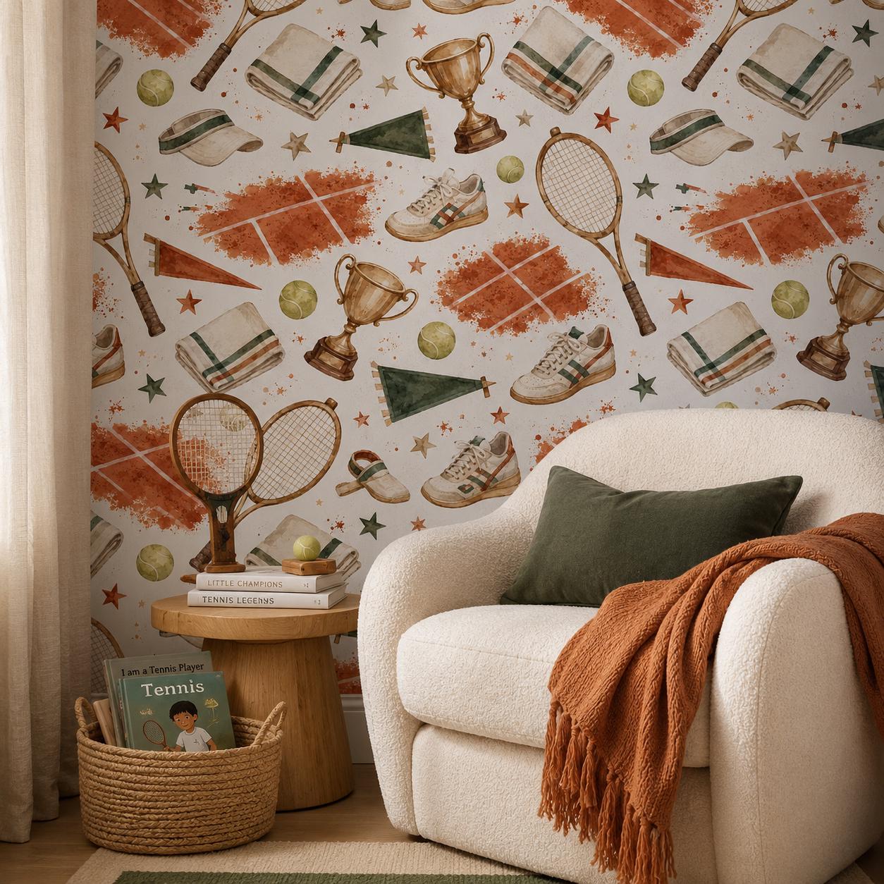 Vintage Tennis Clay Court Wallpaper: Kids Sports Wall Mural