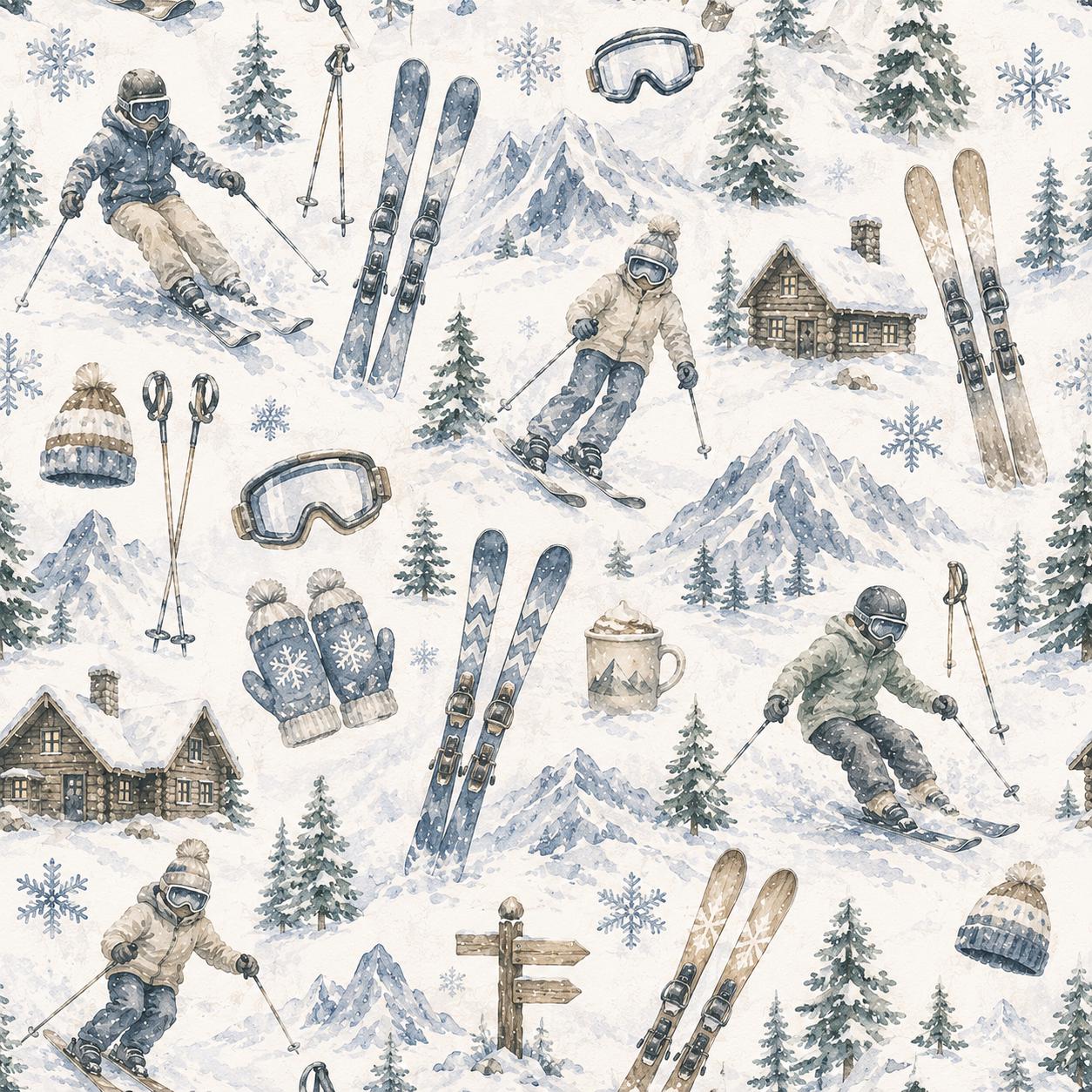 Ski Lodge Adventure Wallpaper: Kids Winter Sports Wall Mural