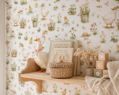 Goose Garden Wallpaper: Cottage Nursery Mural