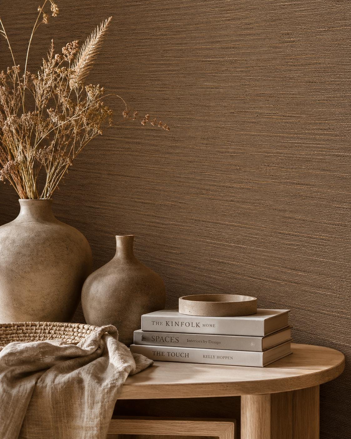 Mocha Grasscloth Wallpaper: Brown Woven Texture Wall Mural