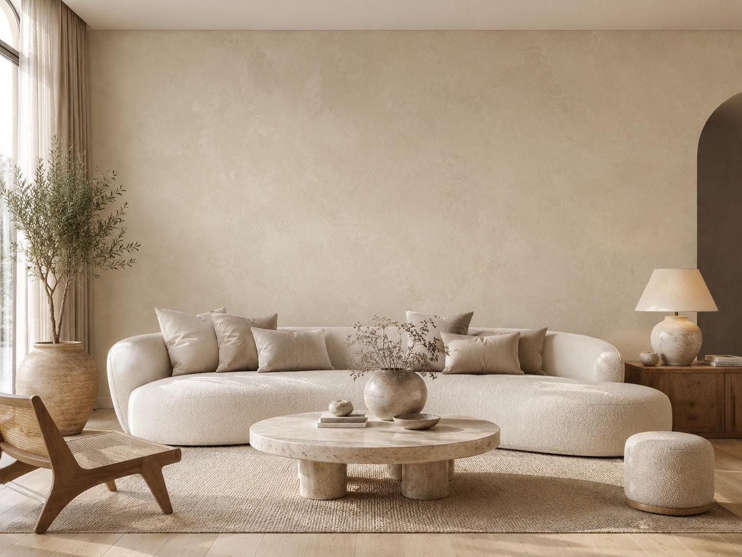 Warm Cream Limewash Wallpaper: Soft Textured Wall Mural