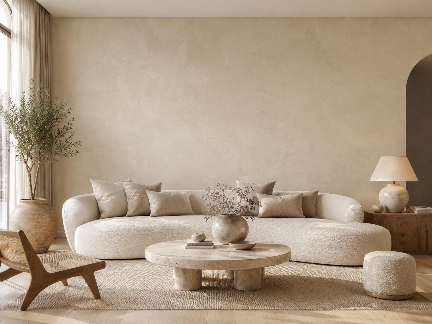 Warm Cream Limewash Wallpaper: Soft Textured Wall Mural