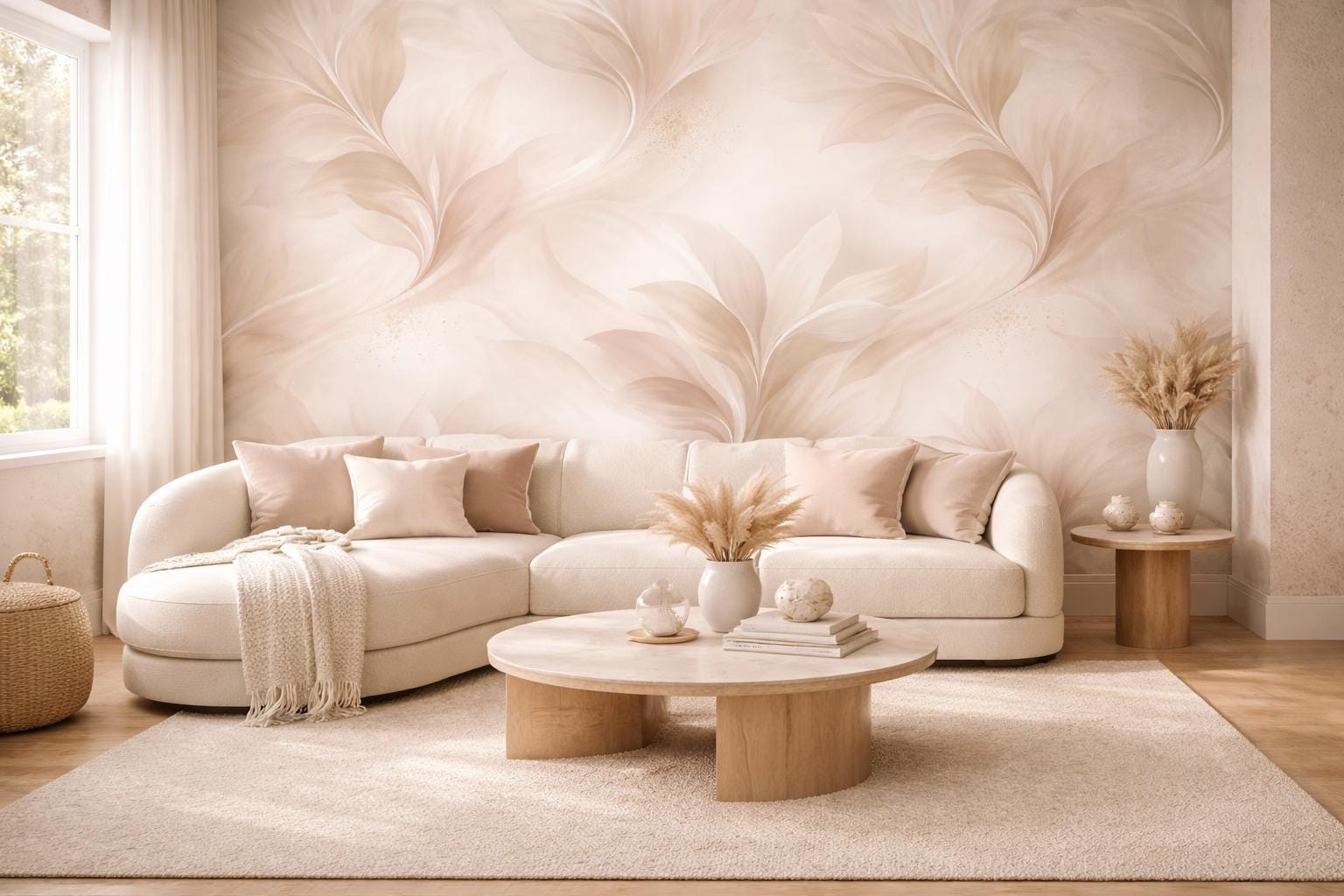 Soft Beige Floral Wallpaper: Elegant Peel and Stick Mural