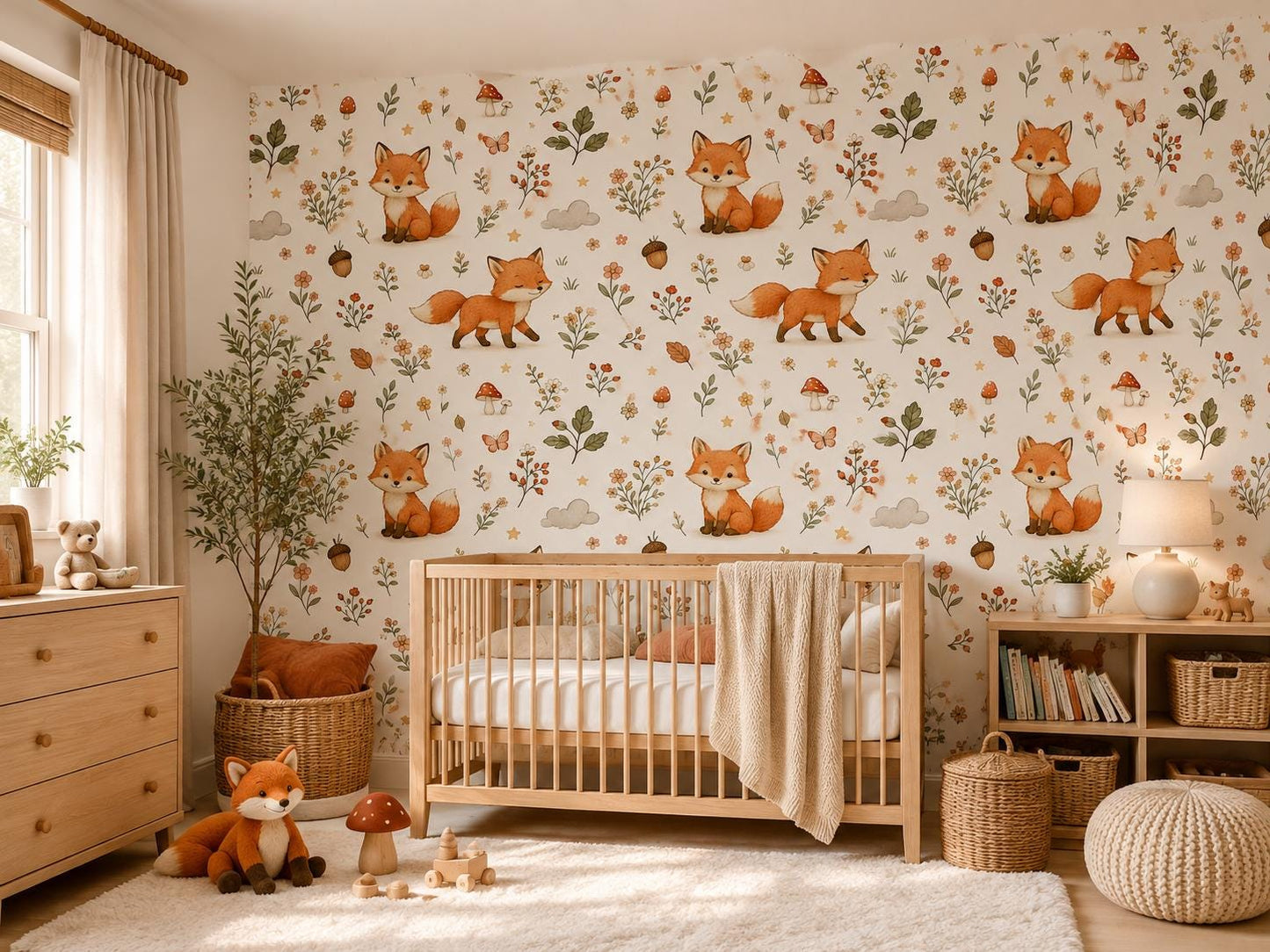 Fox Wallpaper: Floral Woodland Nursery Mural