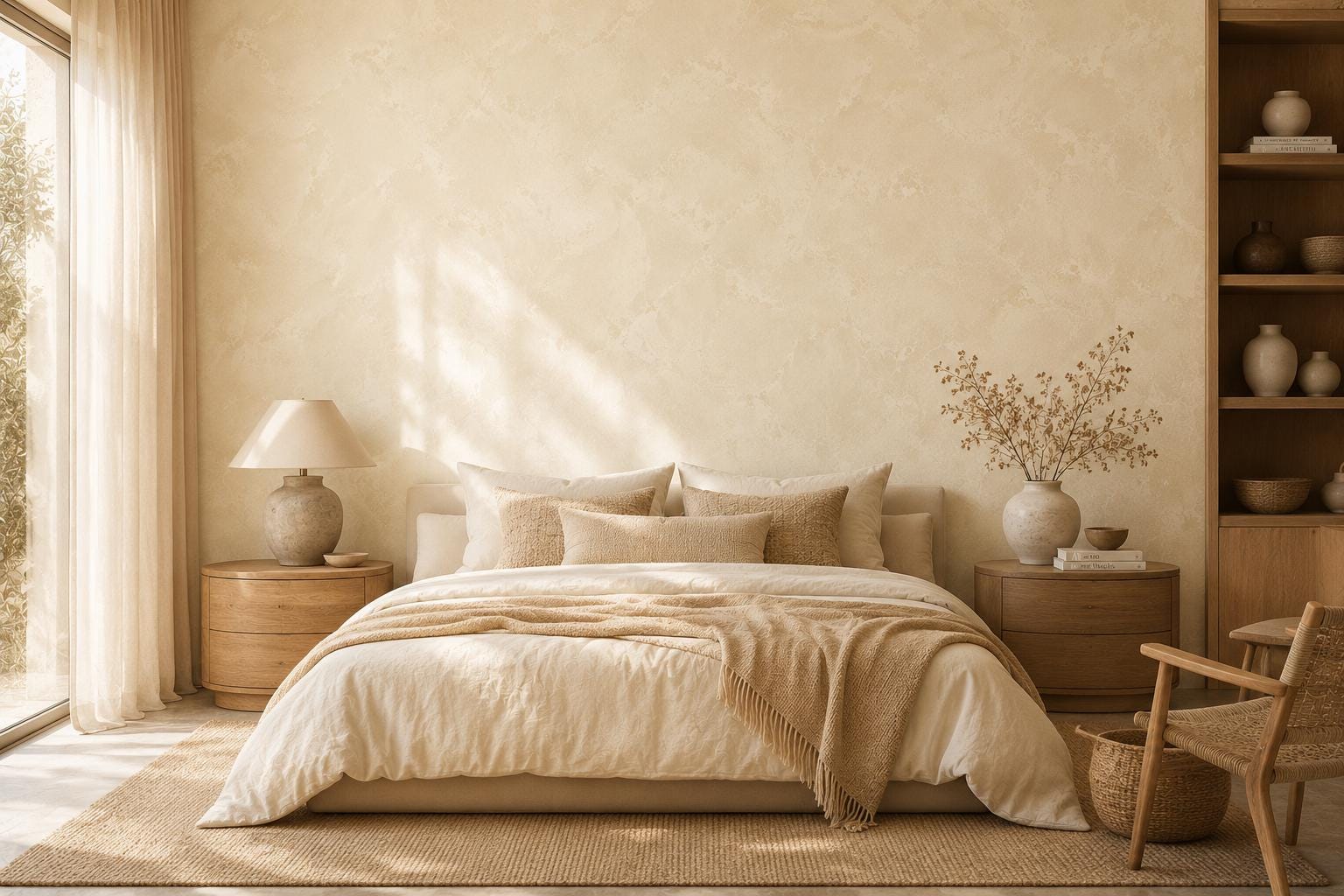 Champagne Stucco Wallpaper: Warm Cream Textured Wall Mural