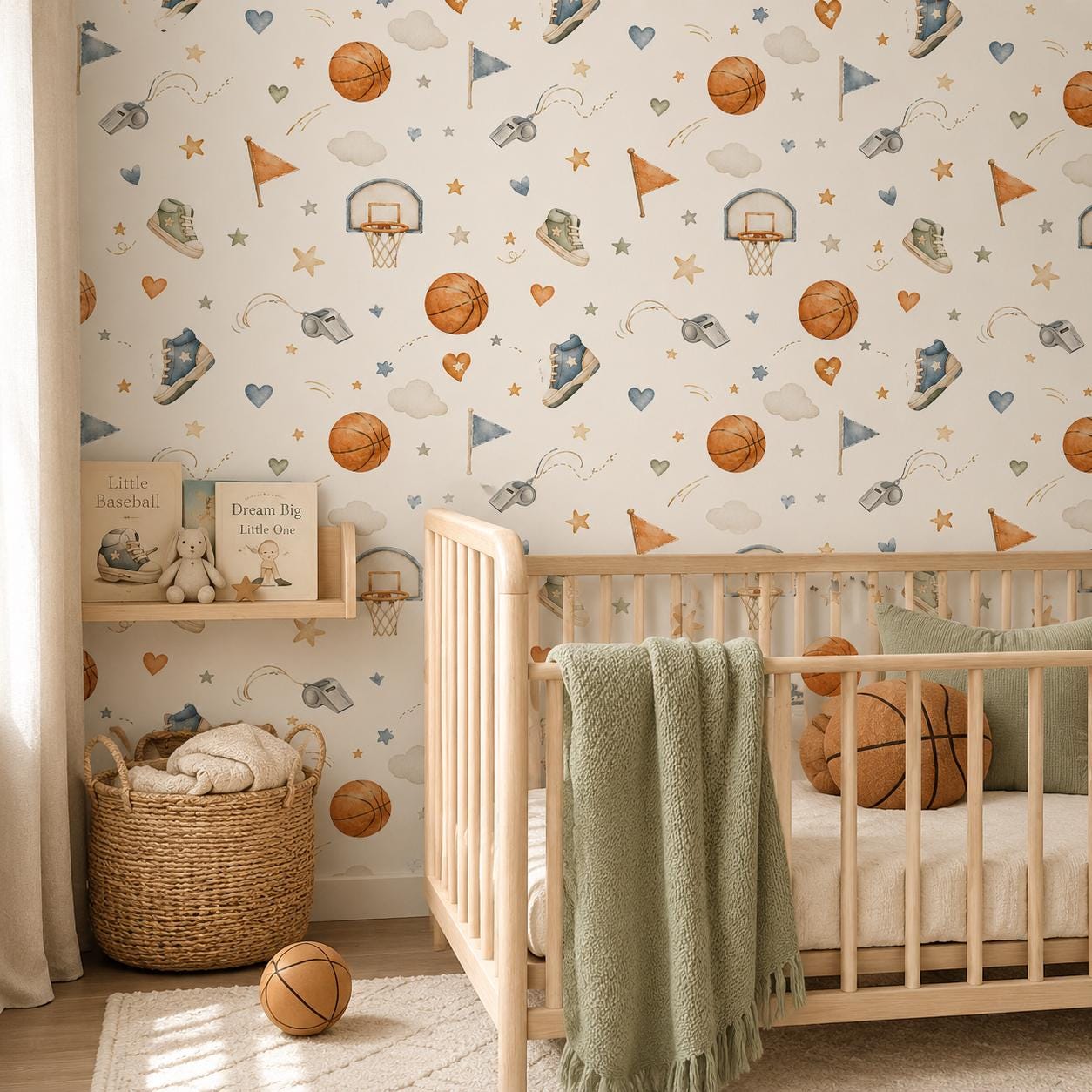 Basketball Hoop Wallpaper: Sports Nursery Peel and Stick Mural