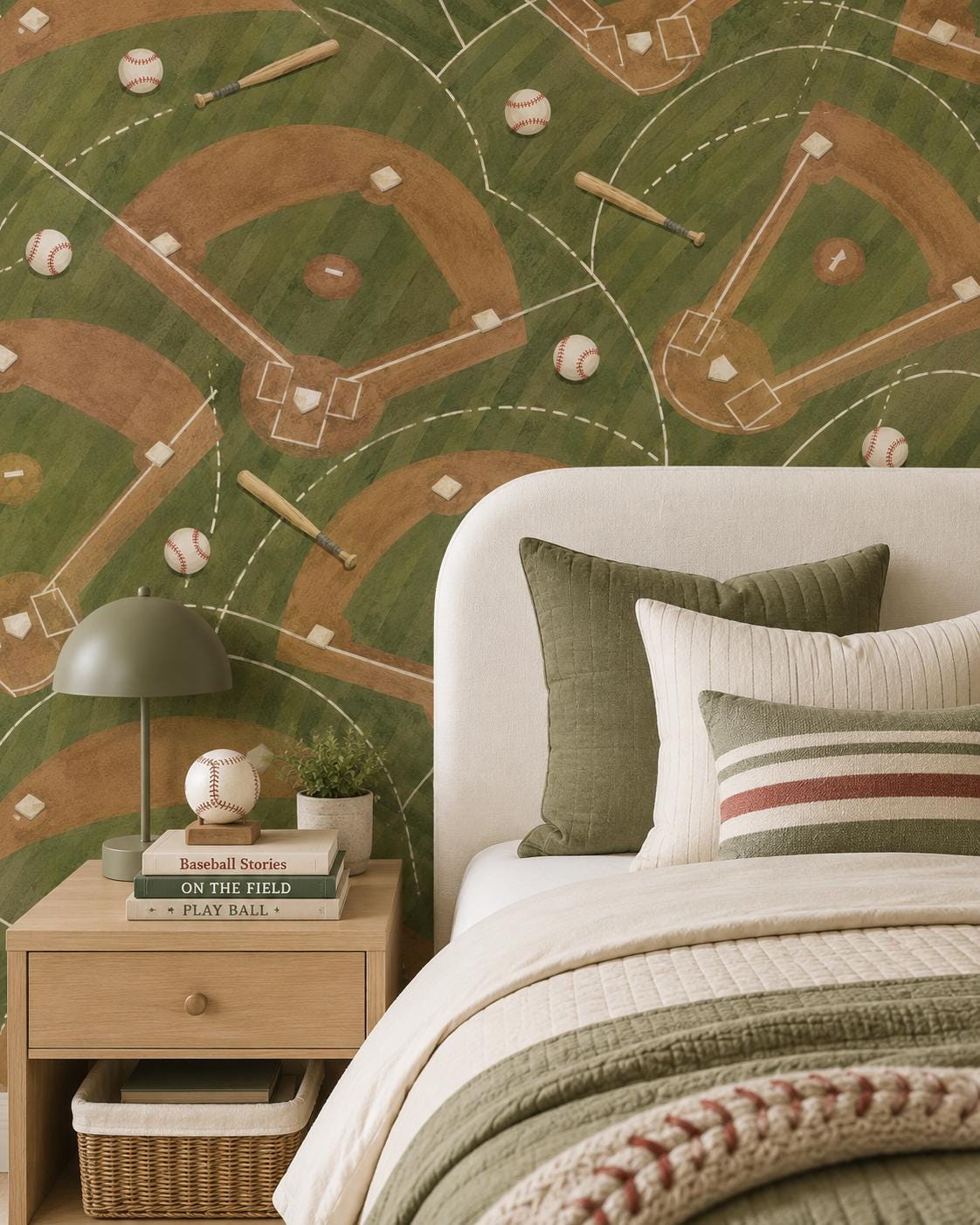 Kids Baseball Wallpaper: Stadium Field Wall Mural for Boys Room