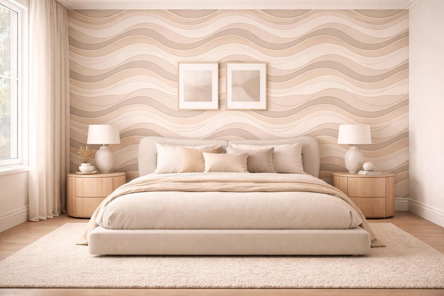 Beige Wave Wallpaper: Neutral Abstract Line Wall Mural