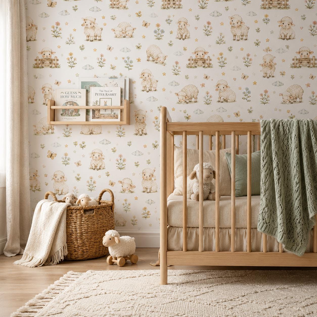 Sheep Wallpaper: Soft Farm Nursery Mural