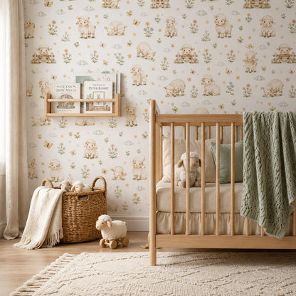 Sheep Wallpaper: Soft Farm Nursery Mural