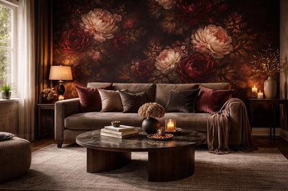 Dark Floral Peony Wallpaper: Vintage Peel and Stick Mural