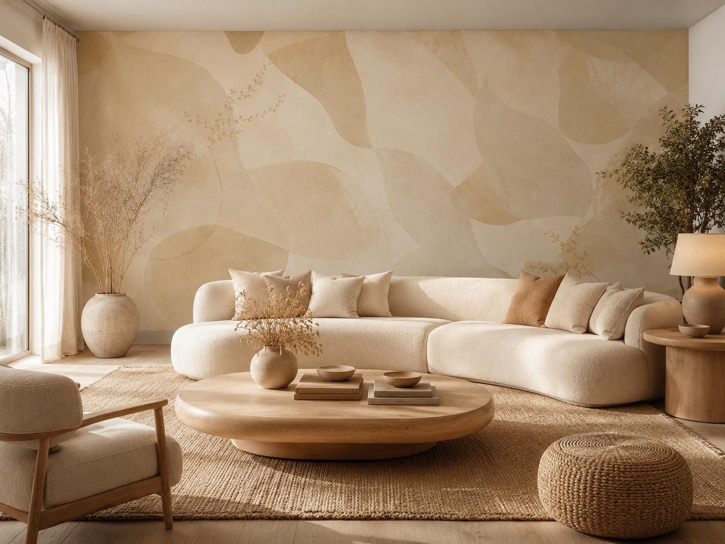 Golden Beige Abstract Wallpaper: Warm Neutral Wall Mural