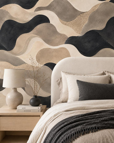 Black Sand Abstract Wallpaper: Modern Neutral Wall Mural