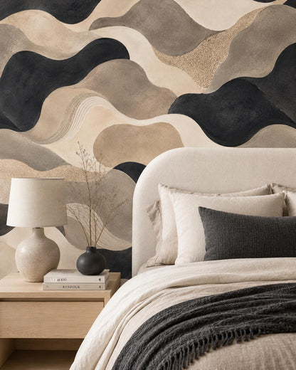 Black Sand Abstract Wallpaper: Modern Neutral Wall Mural