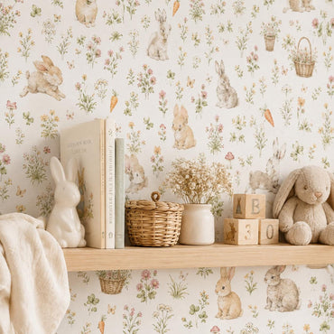 Bunny Meadow Wallpaper: Floral Rabbit Wall Mural