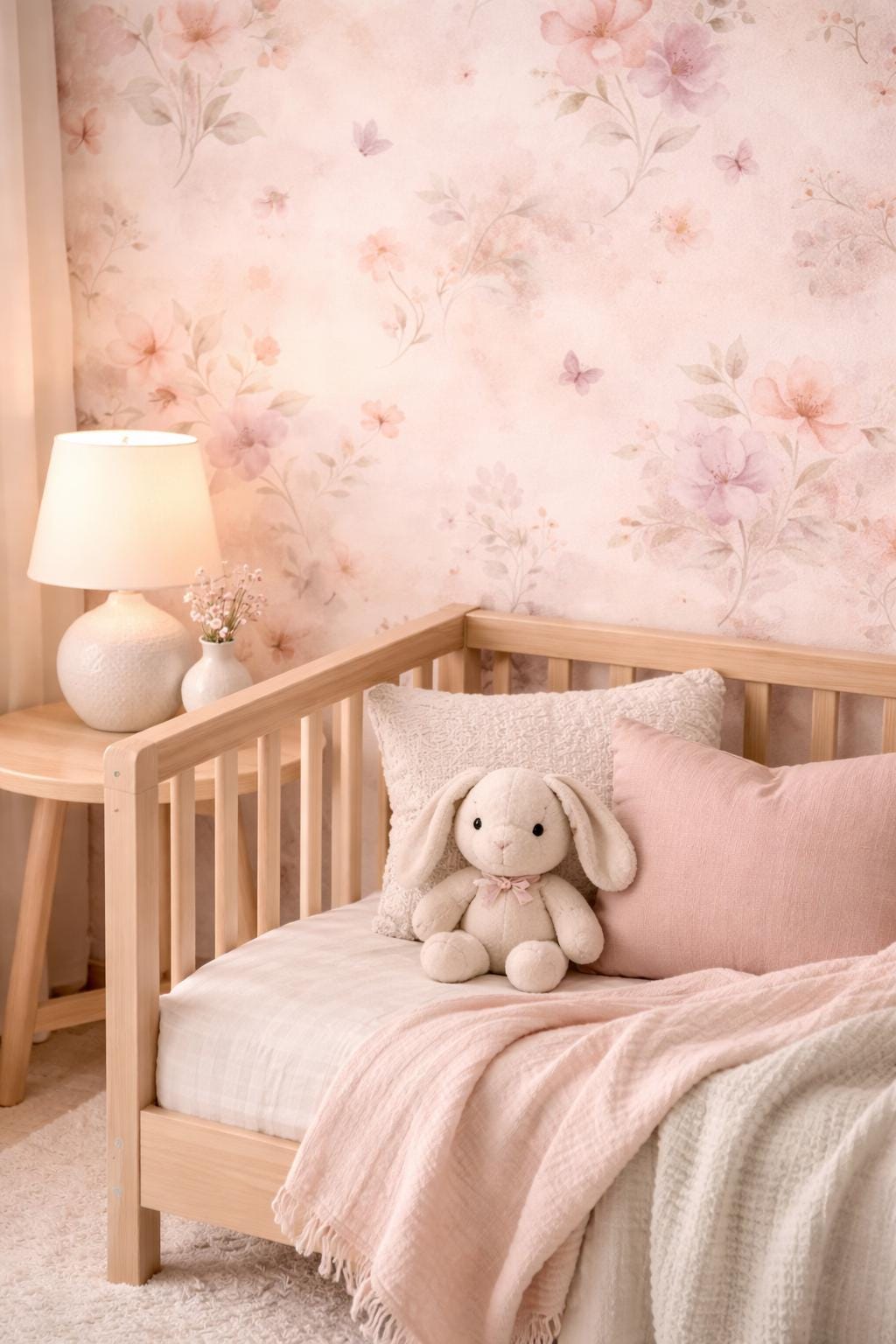 Blush Floral Wallpaper: Soft Fairy Nursery Wall Mural
