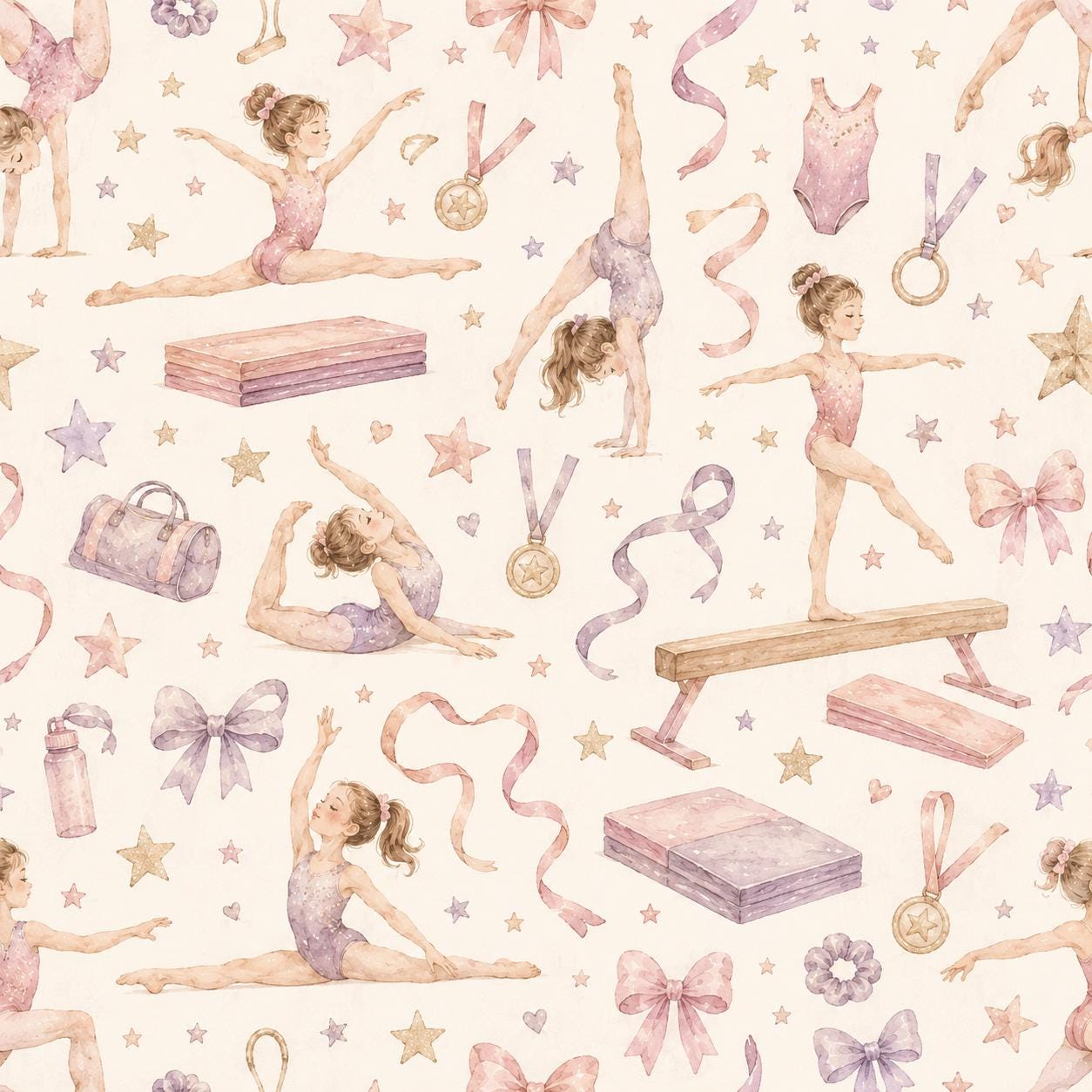 Little Gymnast Stars Wallpaper: Girls Sports Wall Mural