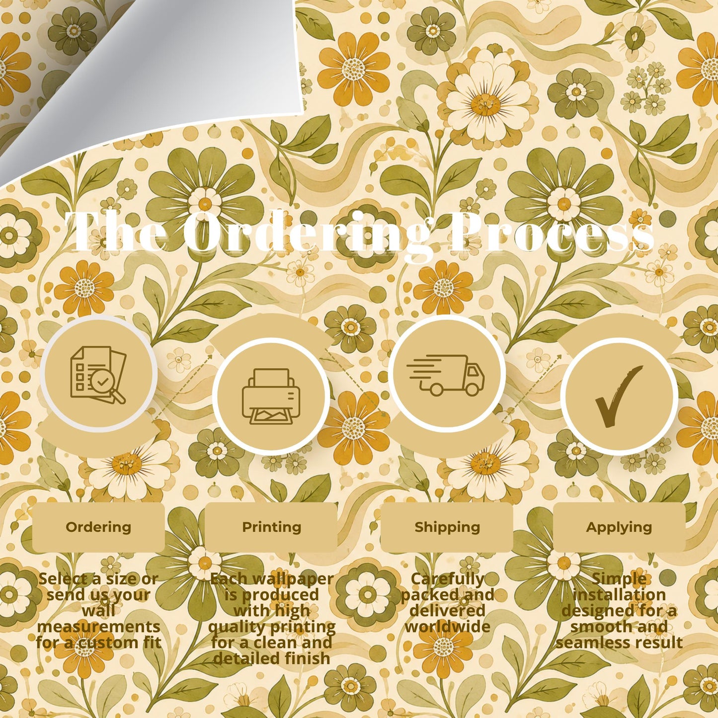 Retro Green Floral Wallpaper: Vintage Groovy Wall Mural