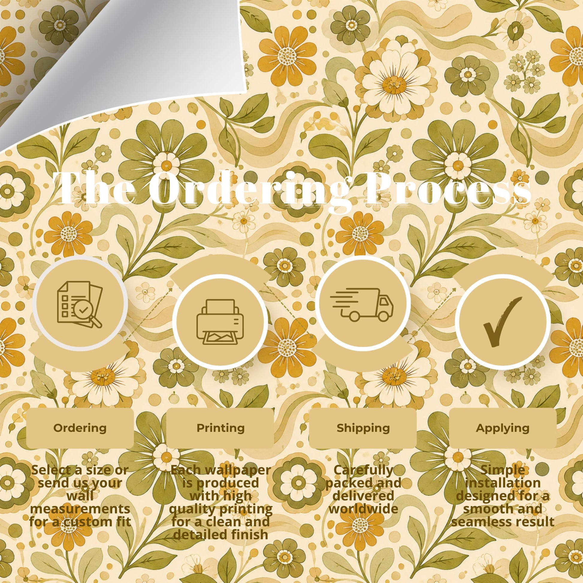 Retro Green Floral Wallpaper: Vintage Groovy Wall Mural