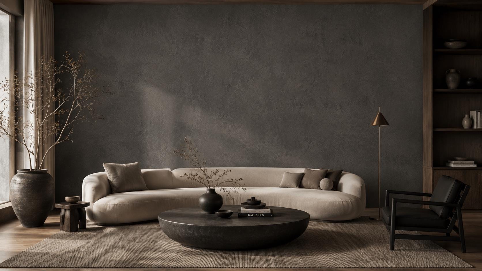 Smoky Charcoal Concrete Wallpaper: Dark Modern Wall Mural