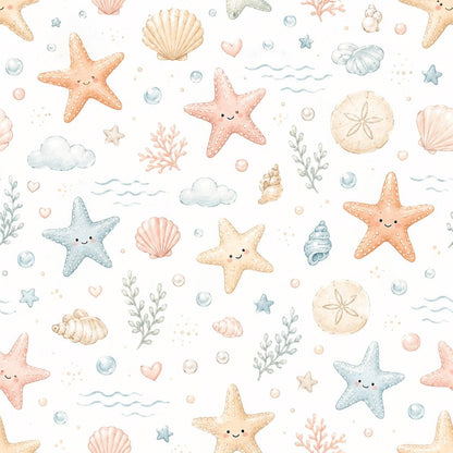Starfish Seashell Wallpaper: Coastal Ocean Nursery Peel and Stick Mural