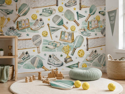 Pickleball Fun Wallpaper: Kids Sports Wall Mural