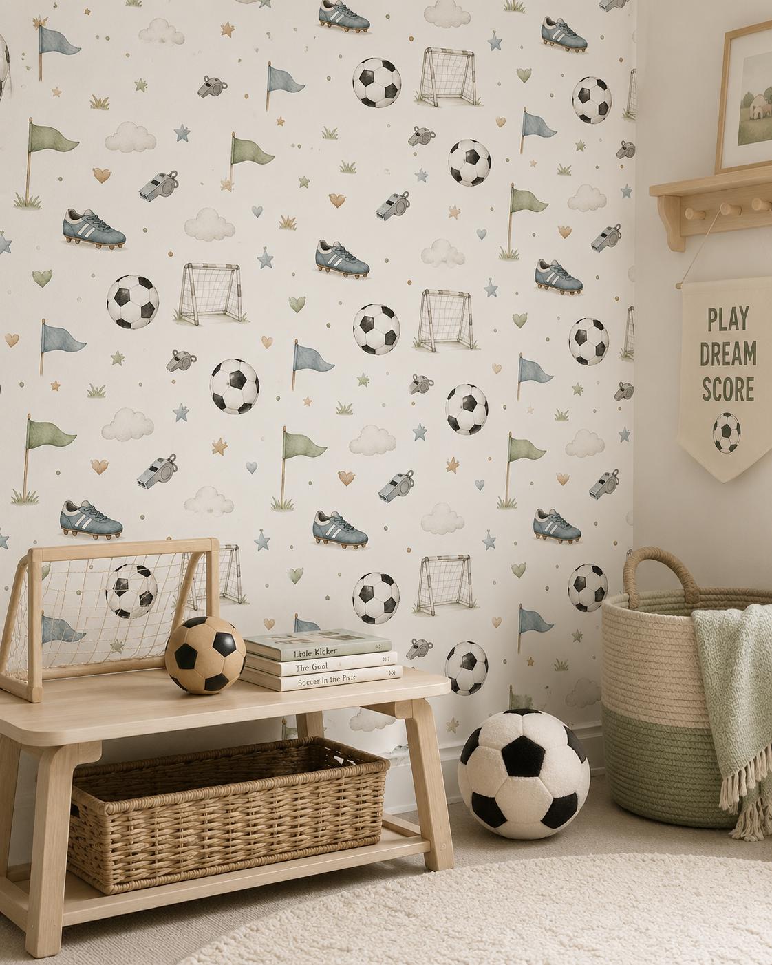 Custom Soccer Ball Nursery Wallpaper: Sports Theme Peel and Stick Mural